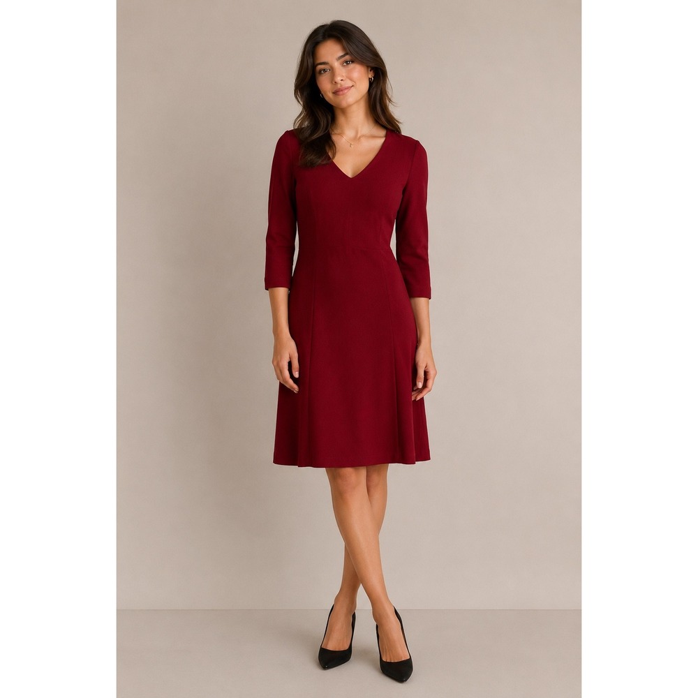Accento by Marzotto Burgundy Virgin Wool Fit & Flare Dress Made in Italy Size 6